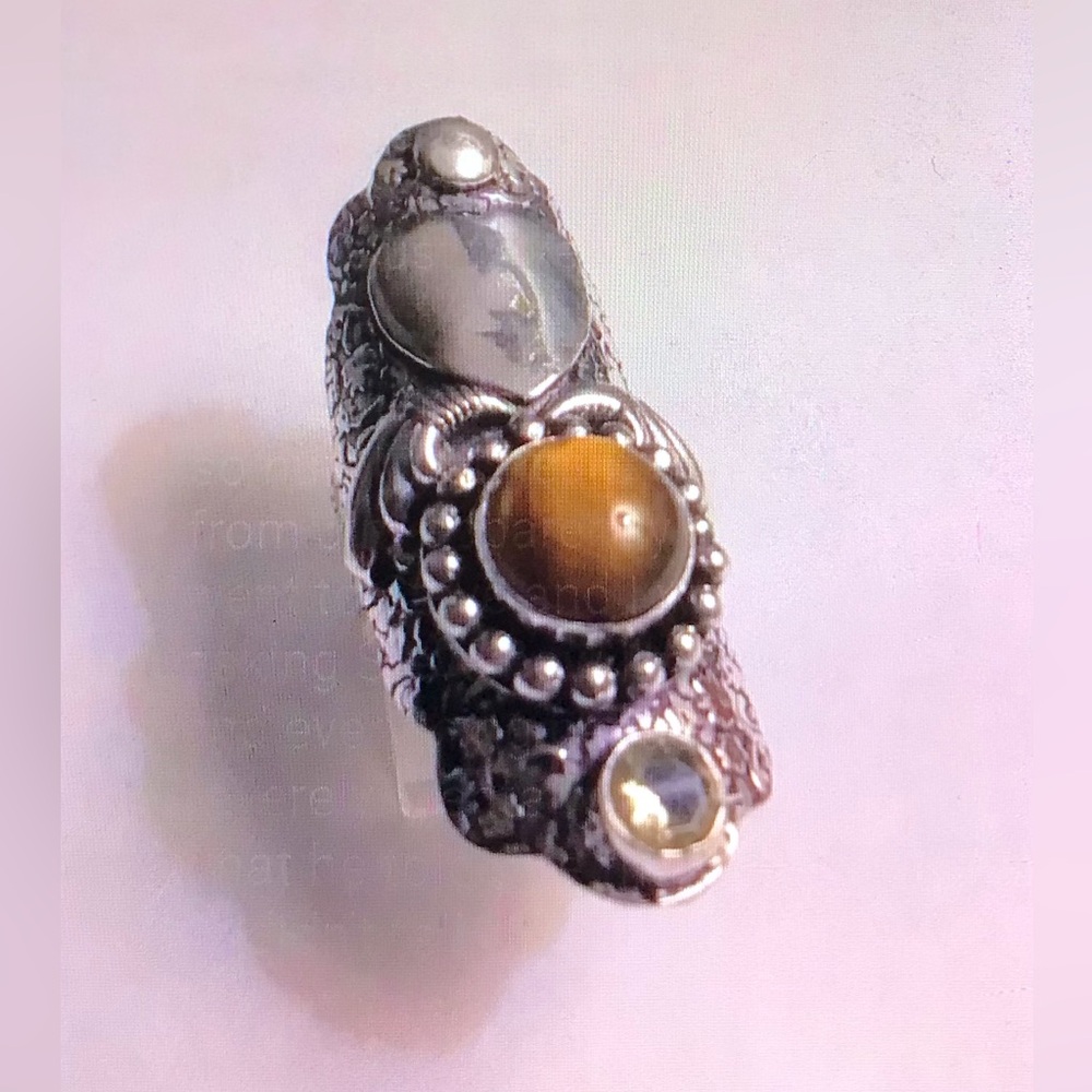 Tiger Eye Citrine Stamped 925 Sterling Silver Ring